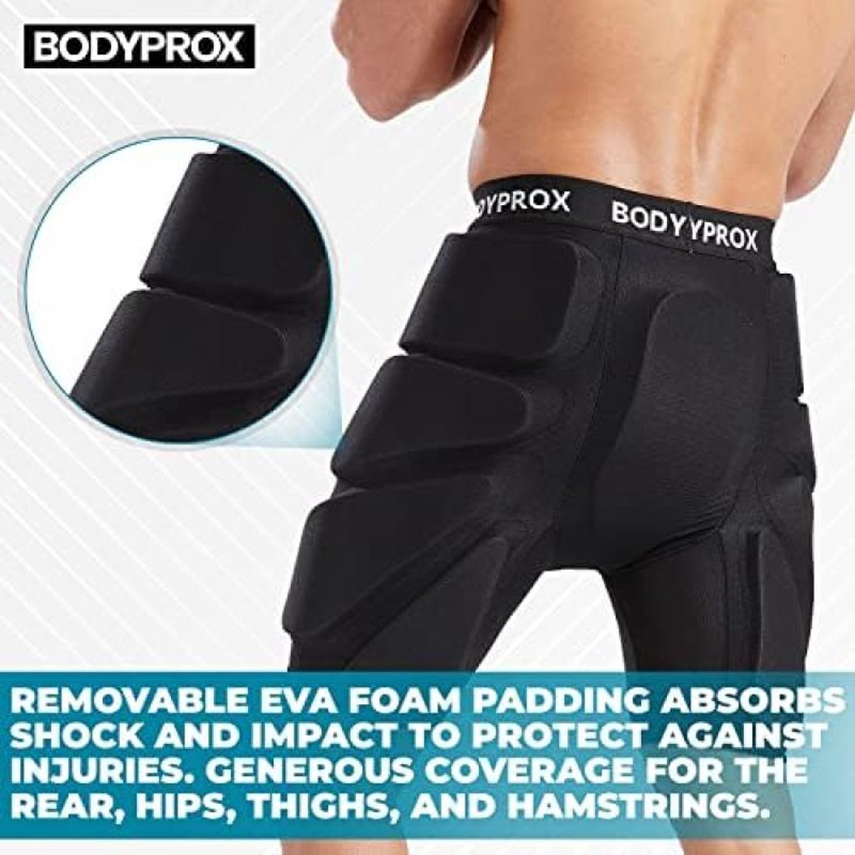 Protective padded shorts for ski, skate and snowboard - 3D protection for hip and coccyx (large)