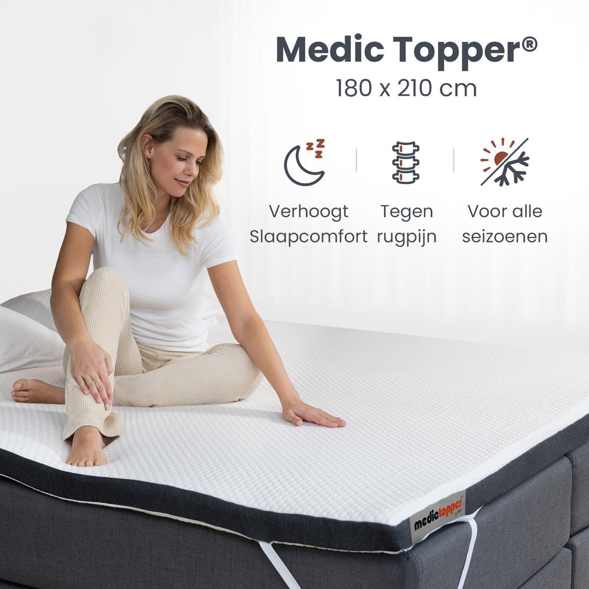 Medic Topper - Topper Matras 180x200 cm - Luxe Topdekmatras met Verkoelende Gel en Traagschuim voor Ultiem Slaapcomfort en Rugpijnverlichting - Ideaal als Matrasbeschermer voor elke Slaapkamer - Topper 180 x 200 x 7 cm