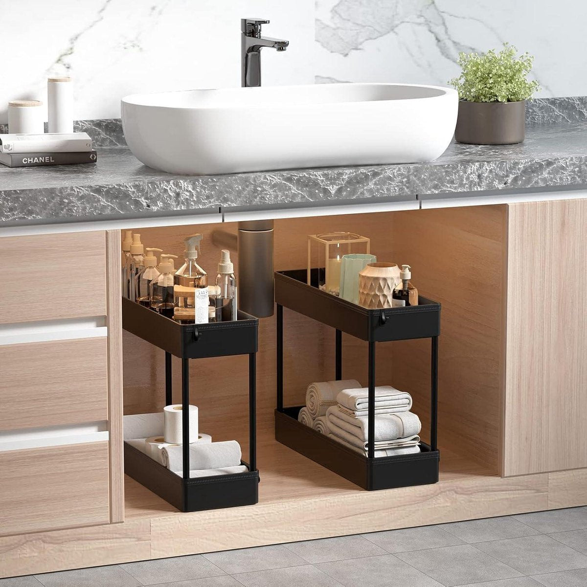 4-Tier uitschuifbare opbergtrolley - rolbare boodschappentrolley - mobiele opbergrekken - keuken badkamer wasruimte slaapkamer - smalle ruimtes - zwart