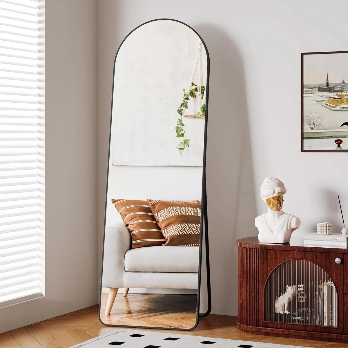 J&R Floor Mirror - Standing Mirror - Mirror - Interior - Hairdresser - Clothing Store - Wall Mirror - Industrial - Aluminum frame - 162 cm - Black