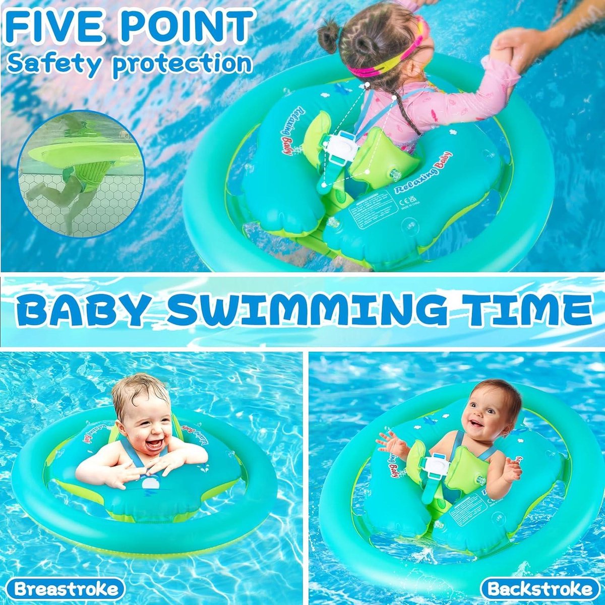 Baby Zwemring met Dubbele Luchtkamer en UPF50+ Zonnescherm - Verstelbare Opblaasbare Zwemzit - Zwemtrainer Float voor Peuters van 6-36 Maanden