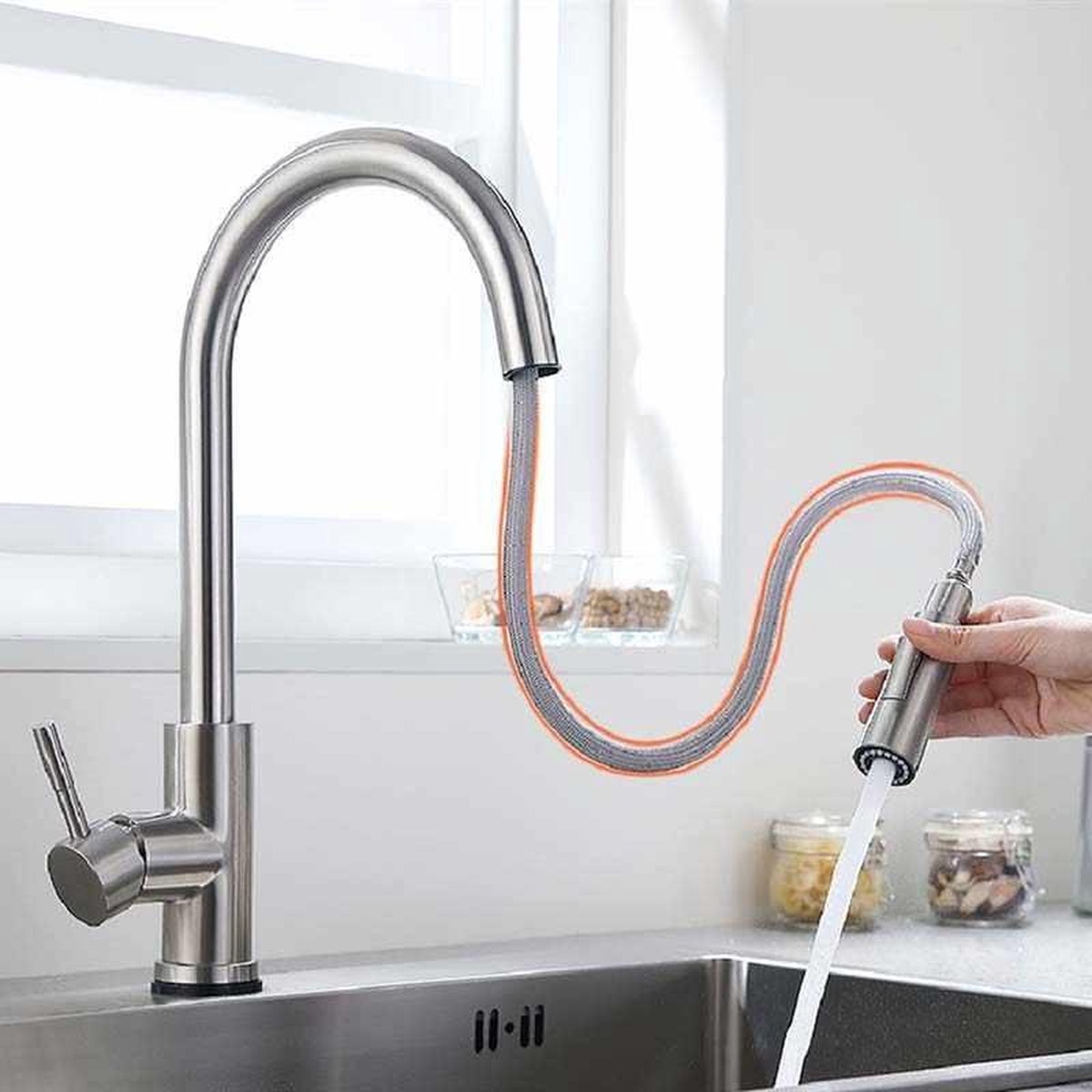 Touch Sensor kitchen tap pull-out hose stainless steel fully swivel hot and cold