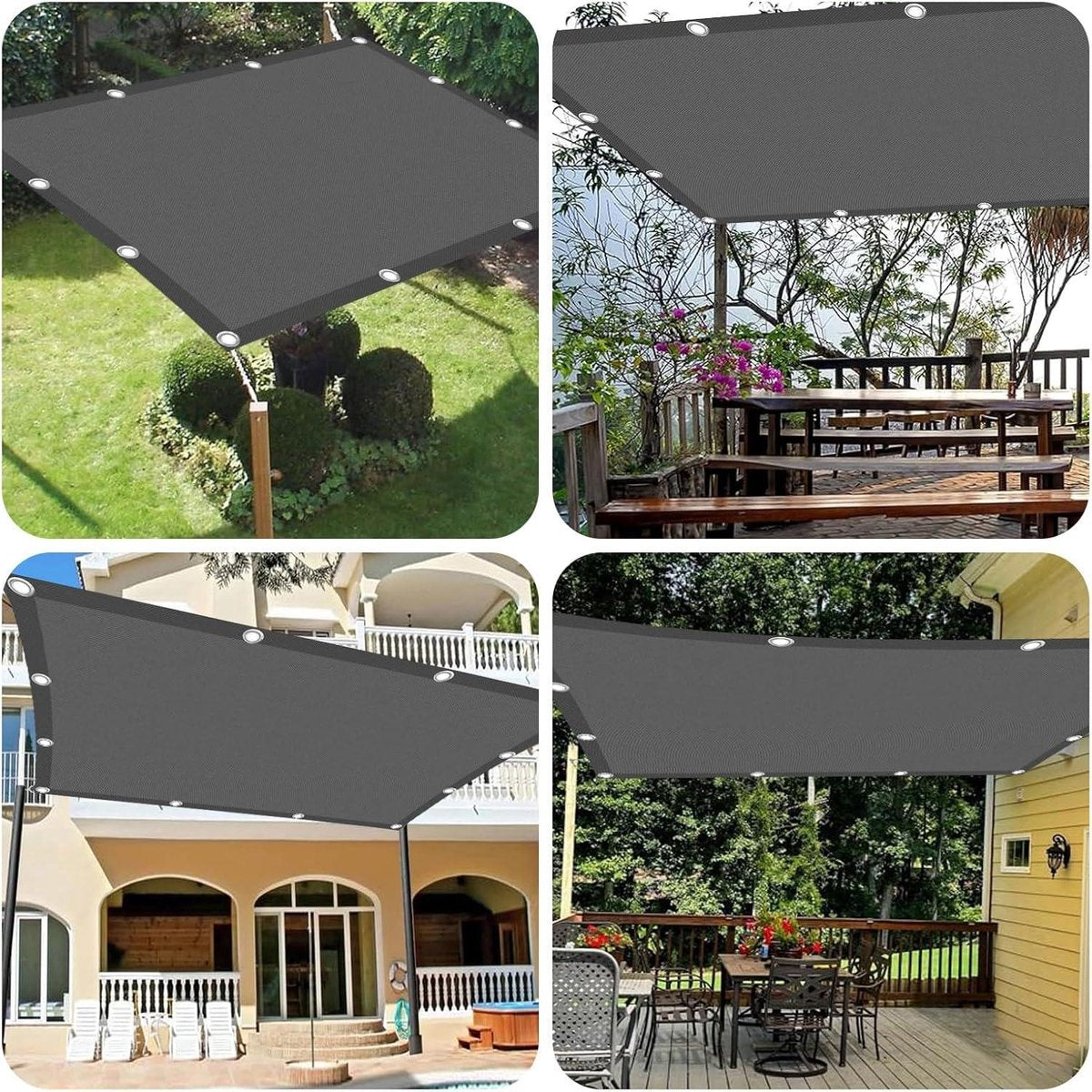 Waterproof rechthoekig zonnezeil - 15 x 2 meter - schaduwnet - bevestigingskoord - zonwering - balkon terras tuin
