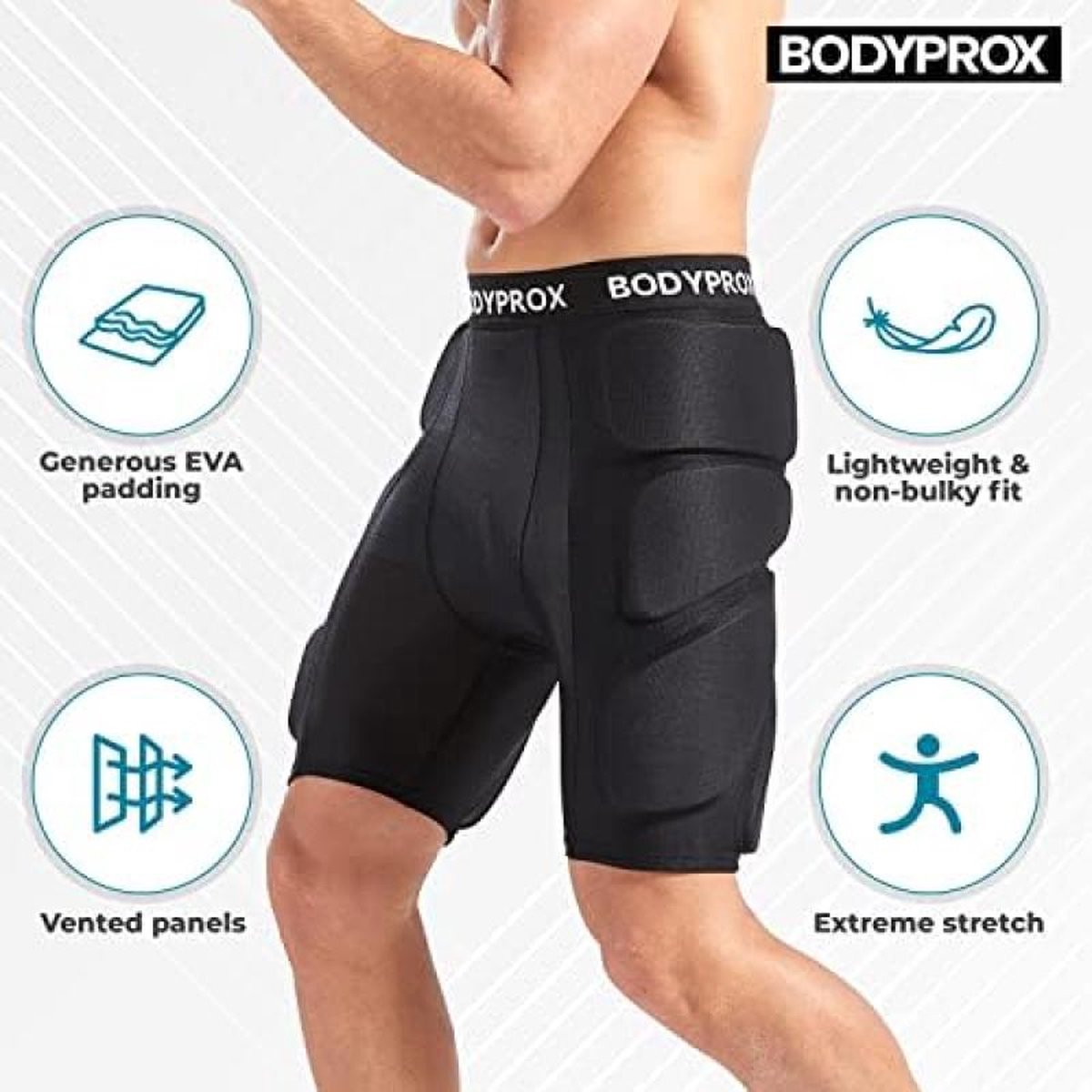 Protective padded shorts for ski, skate and snowboard - 3D protection for hip and coccyx (large)