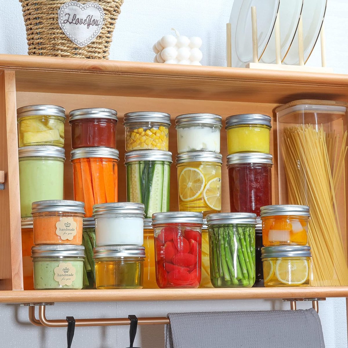125 ml weckpotten met schroefdeksel en stickers, jampotten, set van 8, kleine weckpotten met deksel voor kruiden, zelfgemaakte gerechten, gelei, jam, yoghurtpotten, glazen pot met deksel
