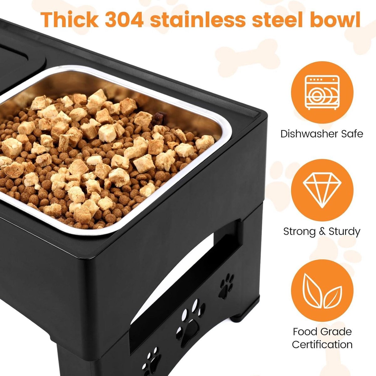 Raised Dog Bowl 16L - Stainless Steel - No Spill - 4 Adjustable Heights - Large Dogs