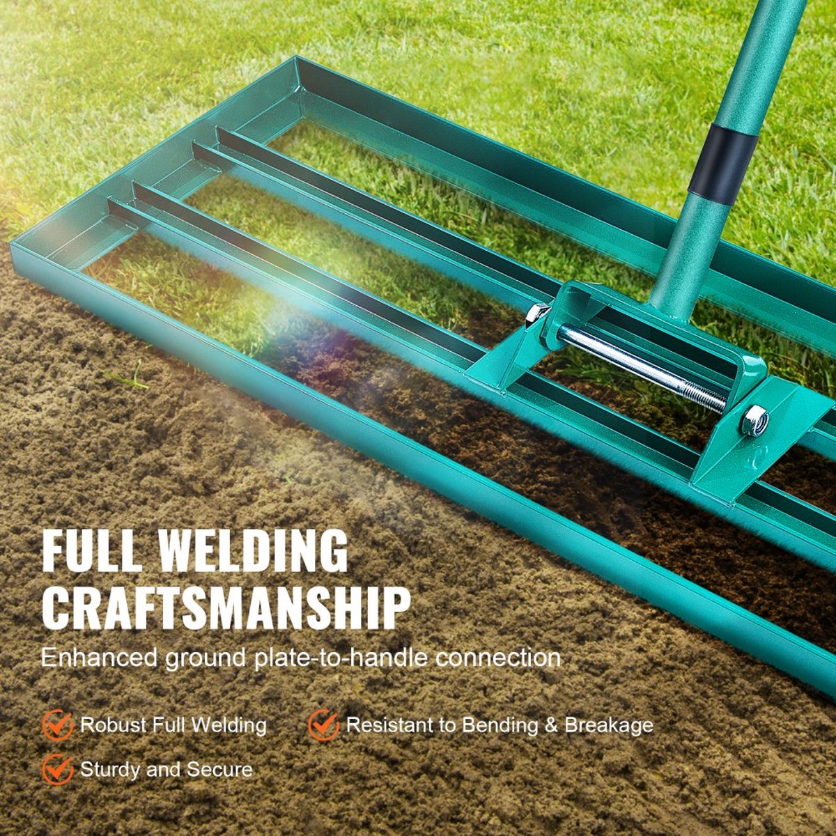 Grashark 760x254 mm Grondplaat Egaliseergereedschap Aluminiumlegering en Q235 Staal Egaliseerhark 1981 mm Stang Grondplaat Golfgras Egaliseergereedschap voor het egaliseren van Zand Aarde Compost en Mos