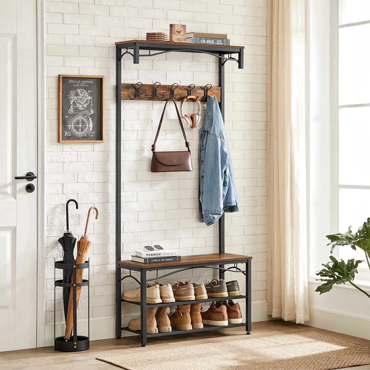 Coat Rack with Bench and Shoe Storage