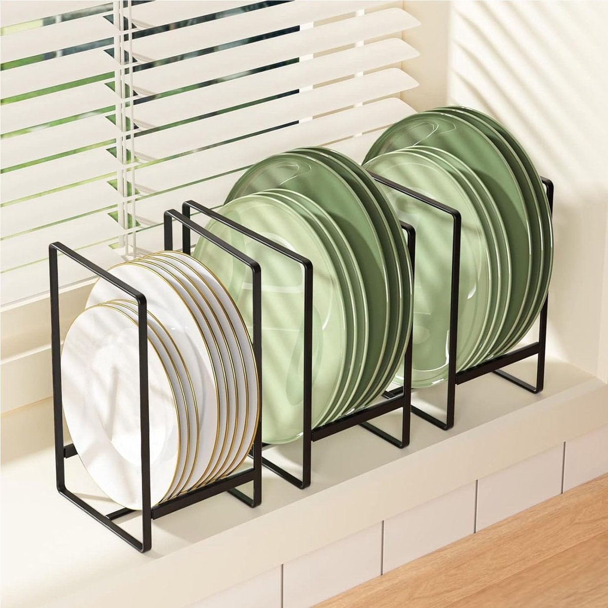 2 stuks bordenhouders, organizer, kast, multifunctionele bordenstandaard, keukenkast, opbergrek, afdruiprek, servies voor borden, potdeksel, snijplank, houder, zwart (L)