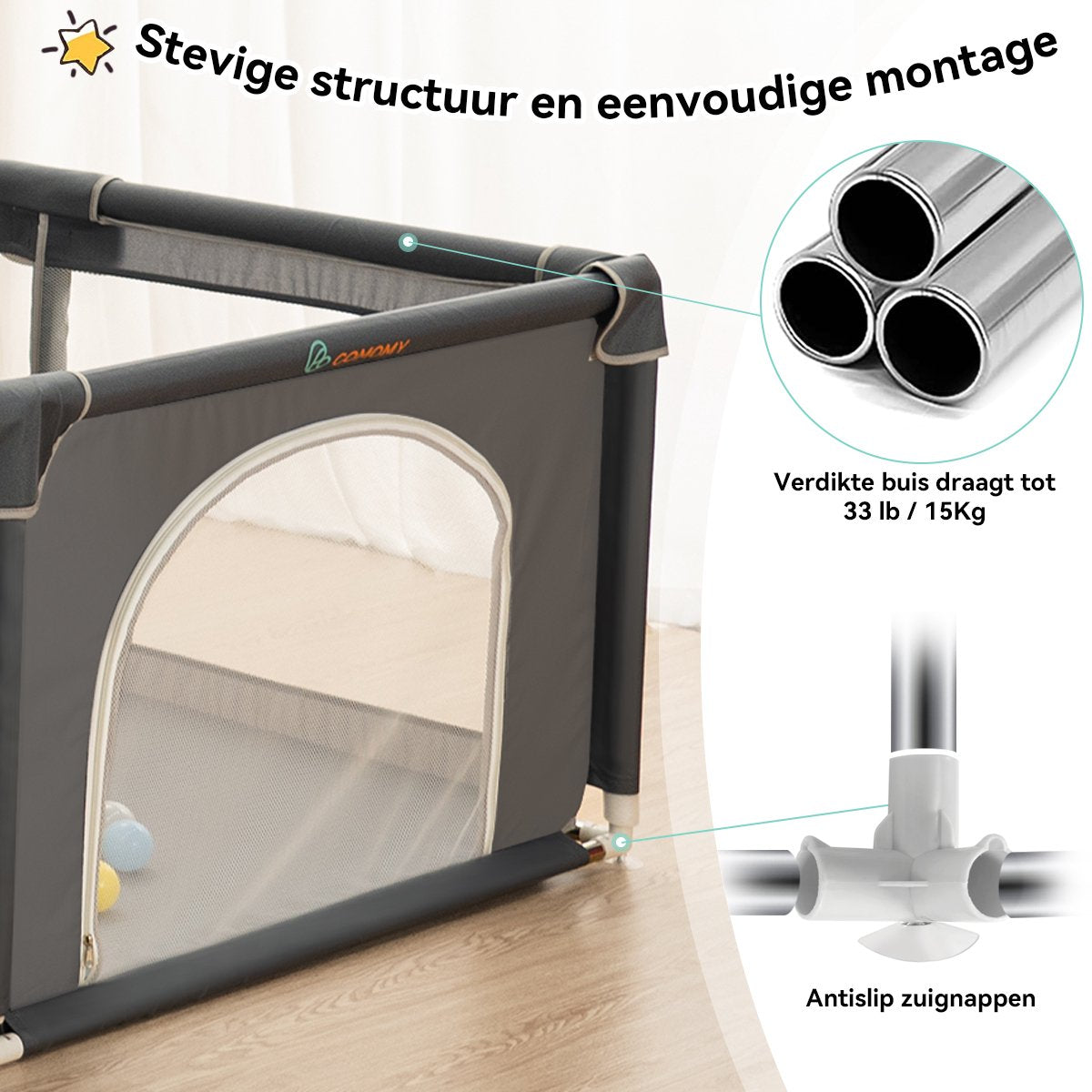 Playpen - Oversized Rectangular Playpen - 180 x 150 cm - Dark Grey