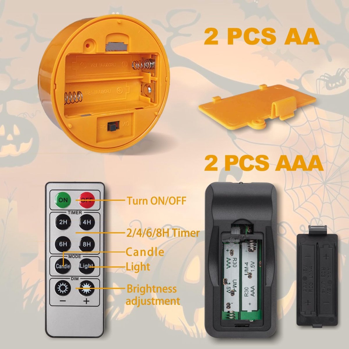 8PCS Halloween Pumpkin LED Lights with Remote Control Timer Bright Flickering Battery Operated Jack-O-Lantern Electric Flameless Candles for Halloween Decorations Gift