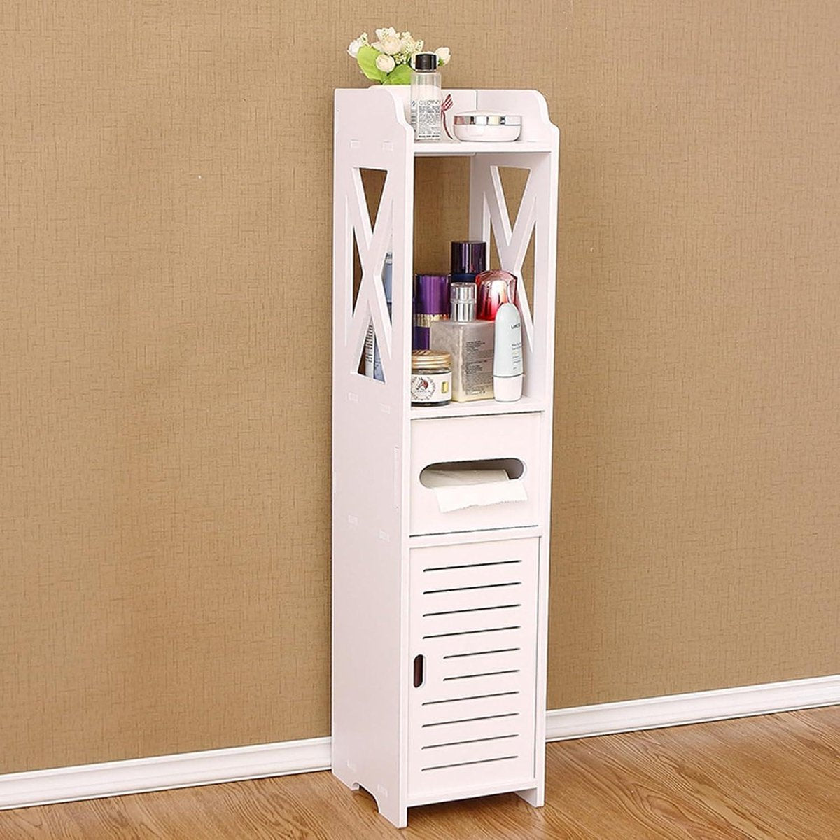 Free-standing Toilet Cabinet Narrow Tall Cabinet White Toilet Roll Holder - Bathroom Rack 80 x 20 x 18 cm bathroom tall cabinets