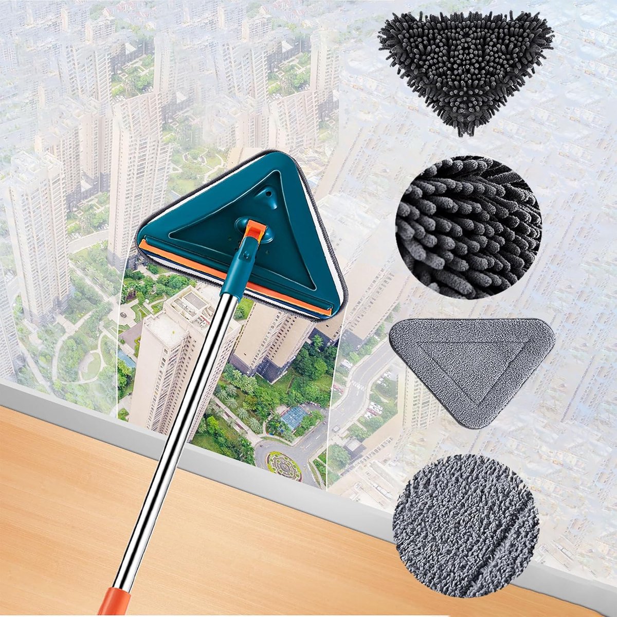 Triangle Mop with Long Handle, 360 Degree Rotating, Adjustable, Triangular Mop, Baseboard, Cleaner, Tool, Washer, Microfiber, Mop for Windows, Floor, Wall, Hardwood, Tiles
