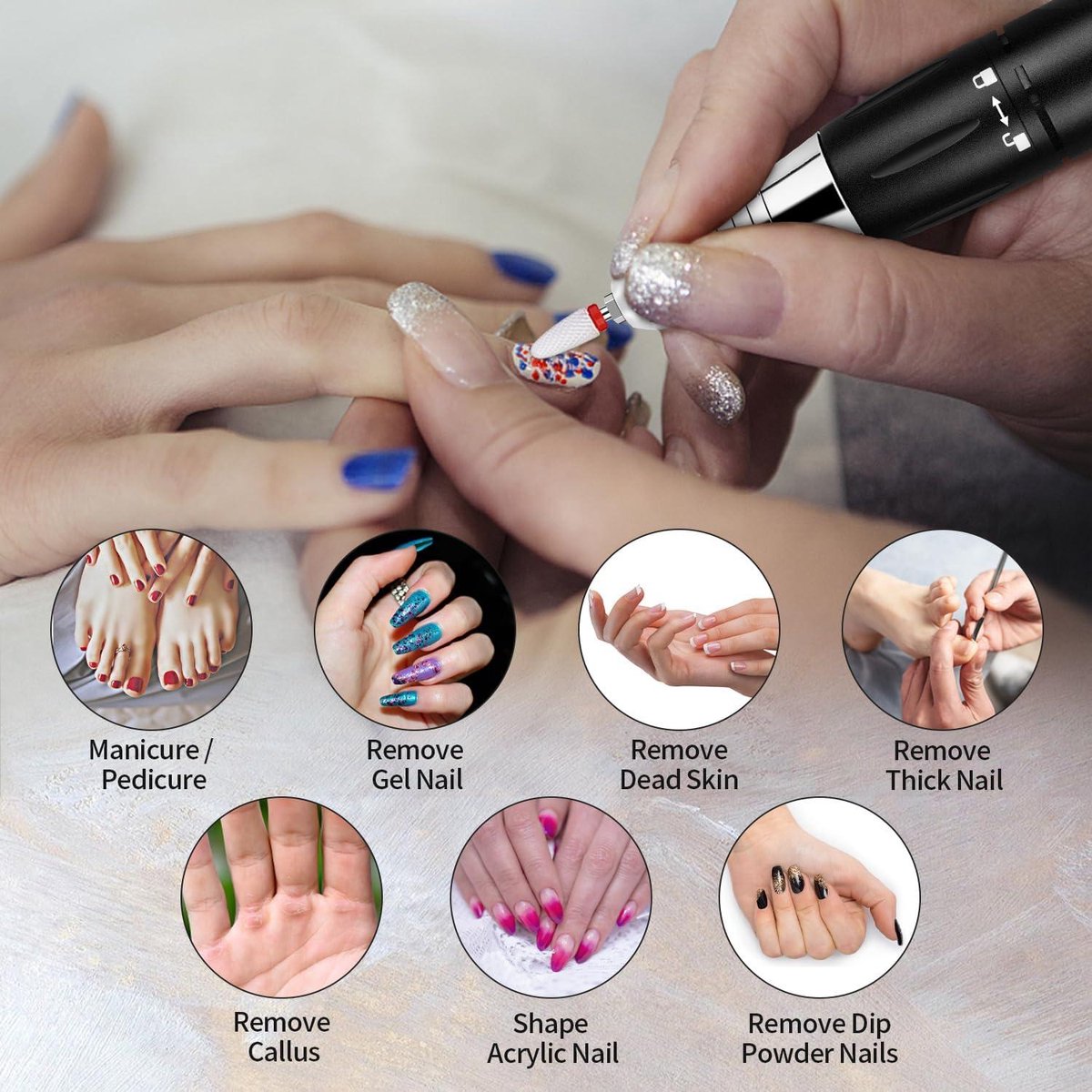 Manicureset Elektrische Nagelvijl 20000 RPM Oplaadbare Accu - LED Verlichting - 4 Snelheden - Teennagels, Vingernagels, Acryl- en Gelnagels