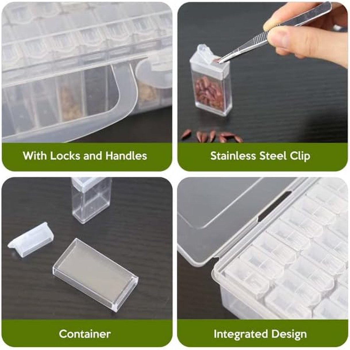 Seed Storage Box, with 64 compartments and 112 stickers, seed tray for flower seeds, vegetable seeds, fruit seeds, pepper seeds, clover seeds, basil seeds, tomato seeds