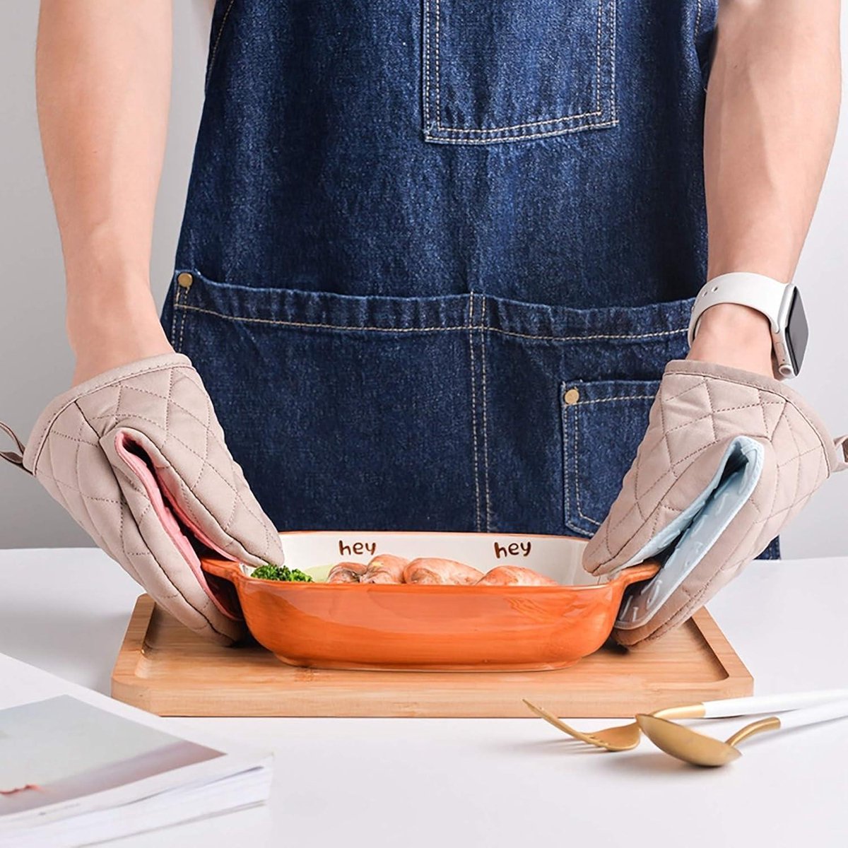 Mini-ovenwanten - Hittebestendige Antislip Siliconen Katoenen Wanten - 2 Stuks met Ophanglus - Magnetron- en Ovenbestendig - Ideaal voor Koken en Bakken