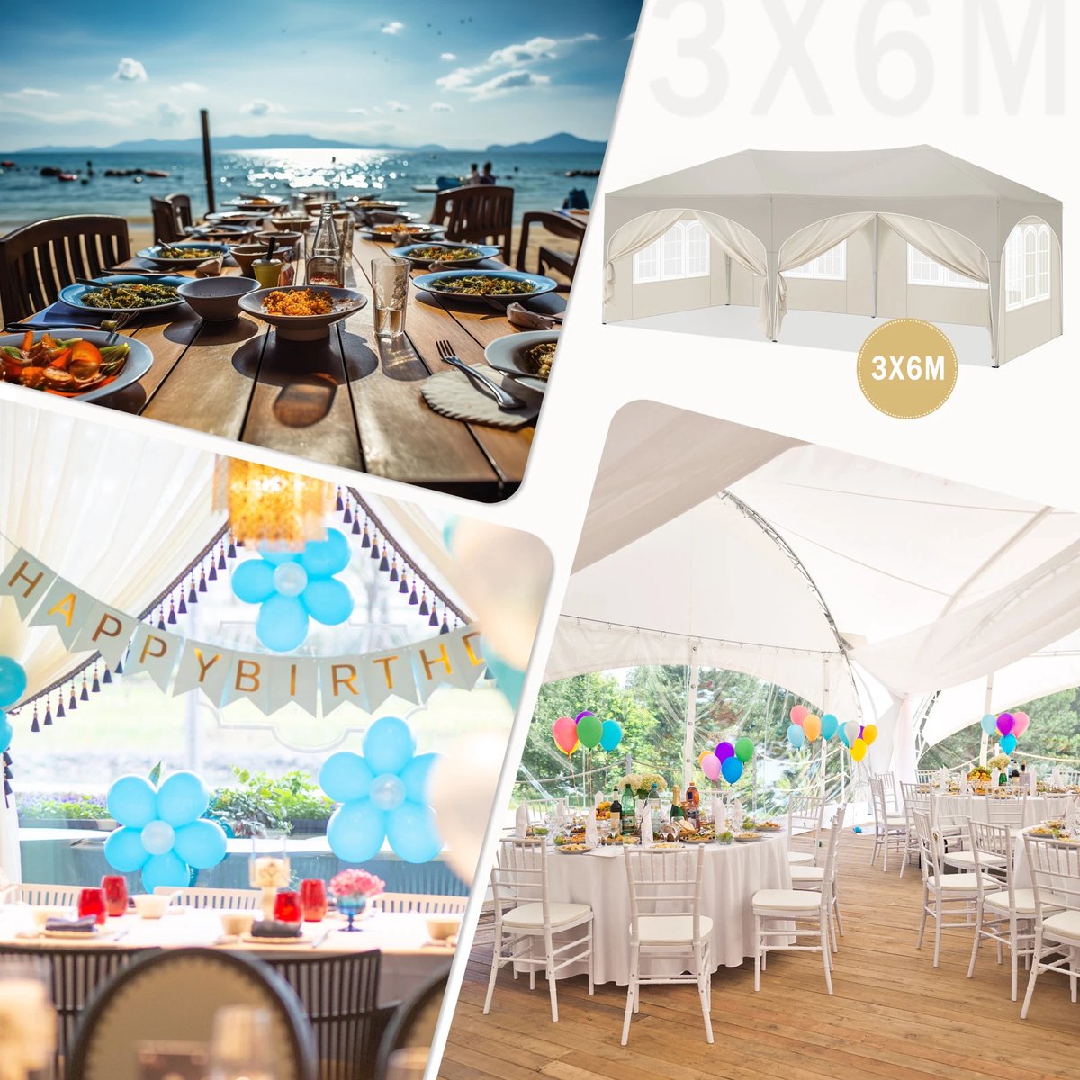 vanBoni - Partytenten - Partytent opvouwbaar - Partytent easy up met zijwanden - Waterdicht en Weersbestendig - 3x6 m - Beige