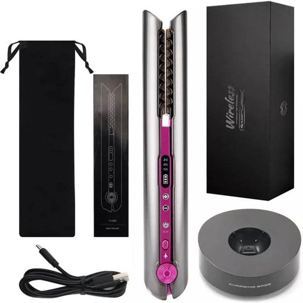 VENEUX® - Draadloze 2-in-1 Krultang en Stijltang - Grijs / Roze