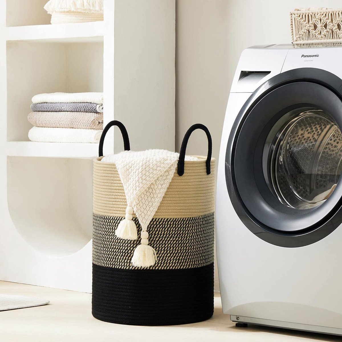 Woven Cotton Laundry Basket - Laundry Collector and Toy Storage Basket with Handle - Handmade - Z-Brown 2 Laundry Basket