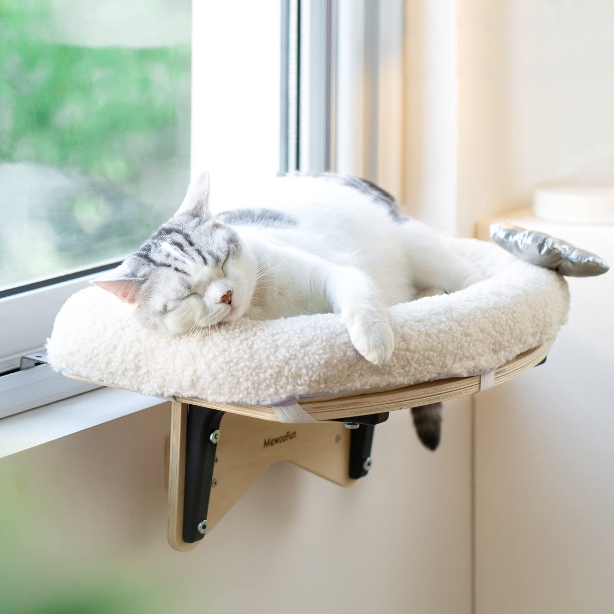 Mewoofun Duurzame Katten Hangmat Raambevestiging Met Zachte Kussenmat Voor Katten Binnenshuis Biedt Een Stabiele Lig- Zitplek Voor Uw Kat
