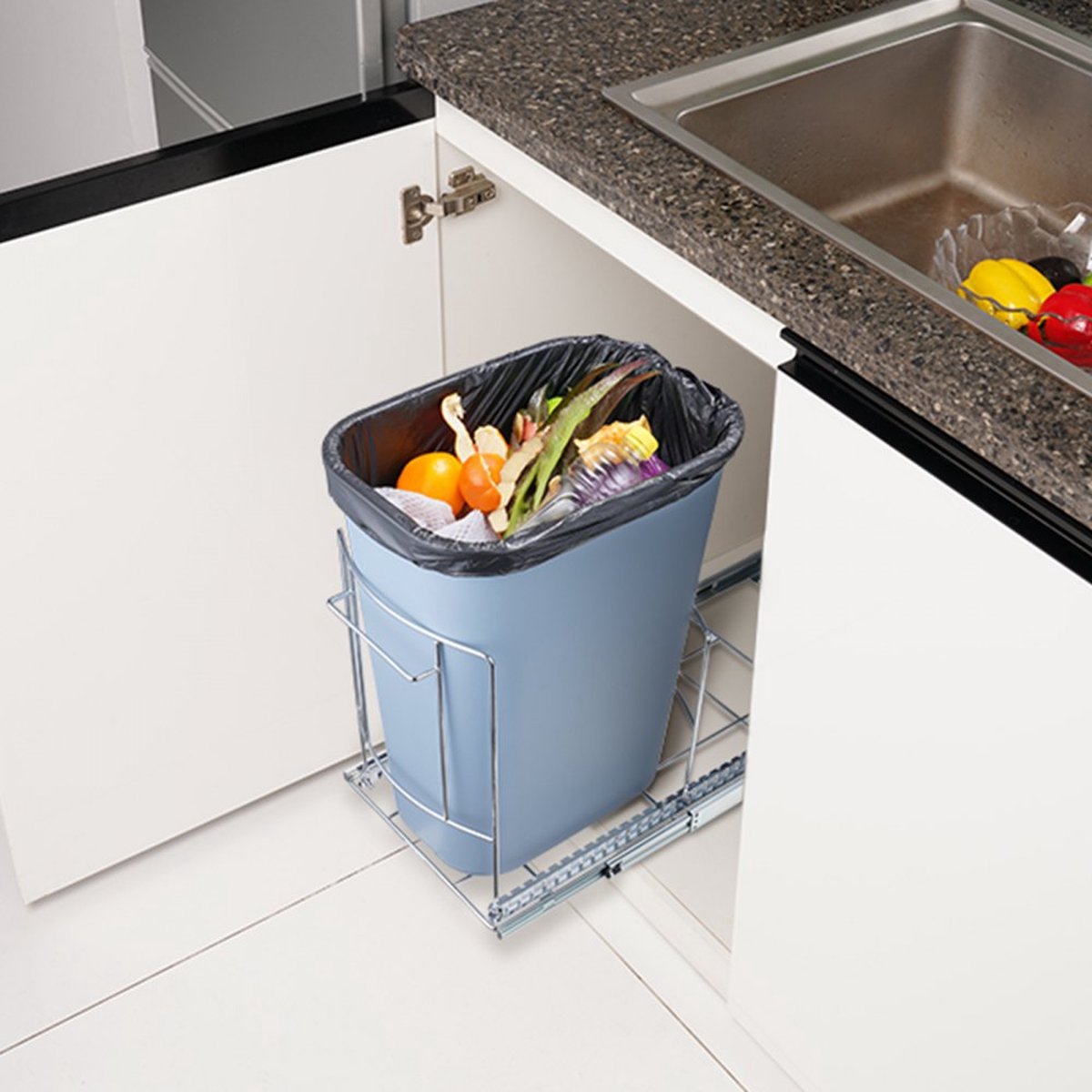 Pull-Out afvalemmer onderbouw keukenafvalbak met push-handgreep 16 kg draagvermogen Heavy-Duty vuilnisrecycling prullenbak voor keukenkast onder gootsteen