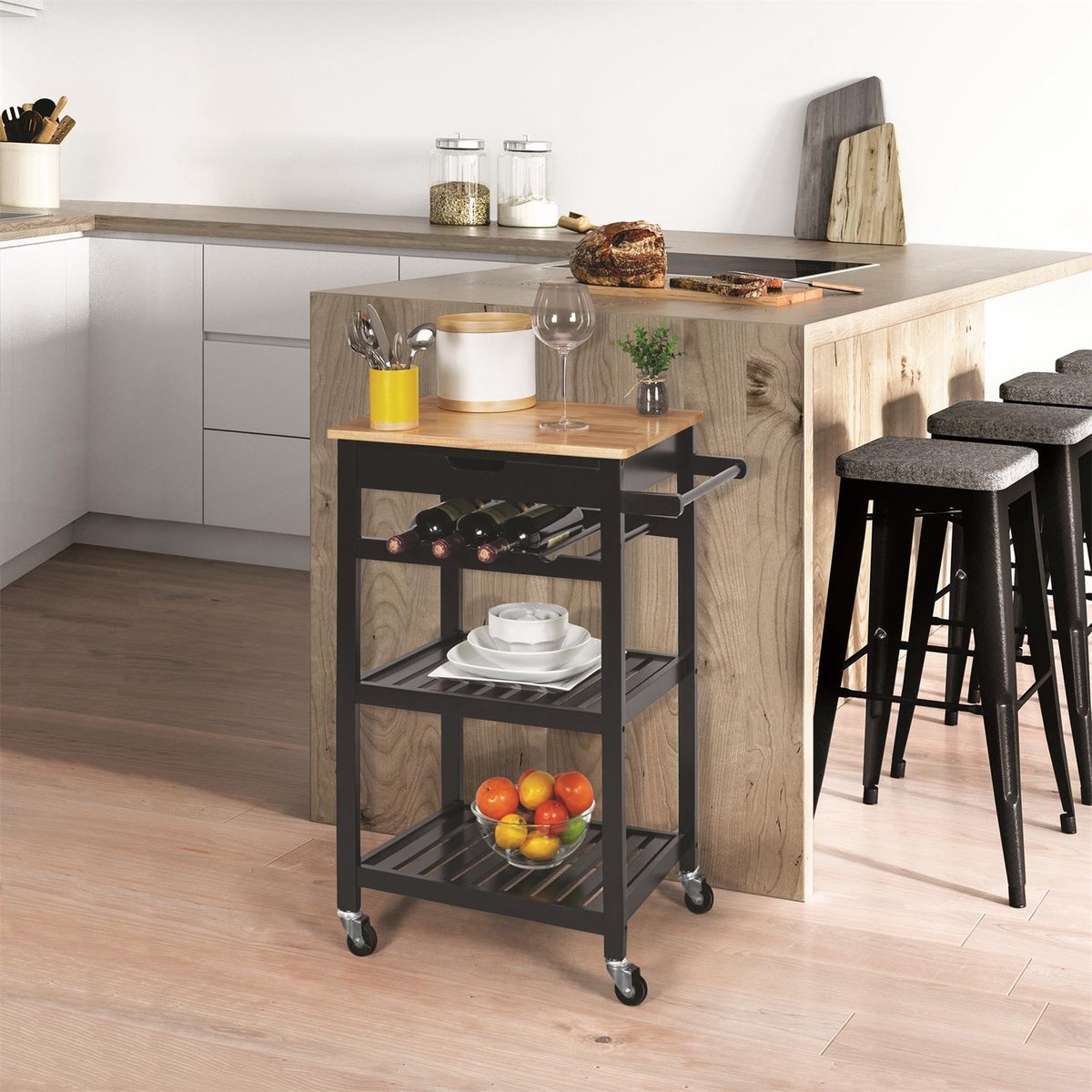Kitchen trolley with 1 drawer on wheels 40x61x85 cm - Black