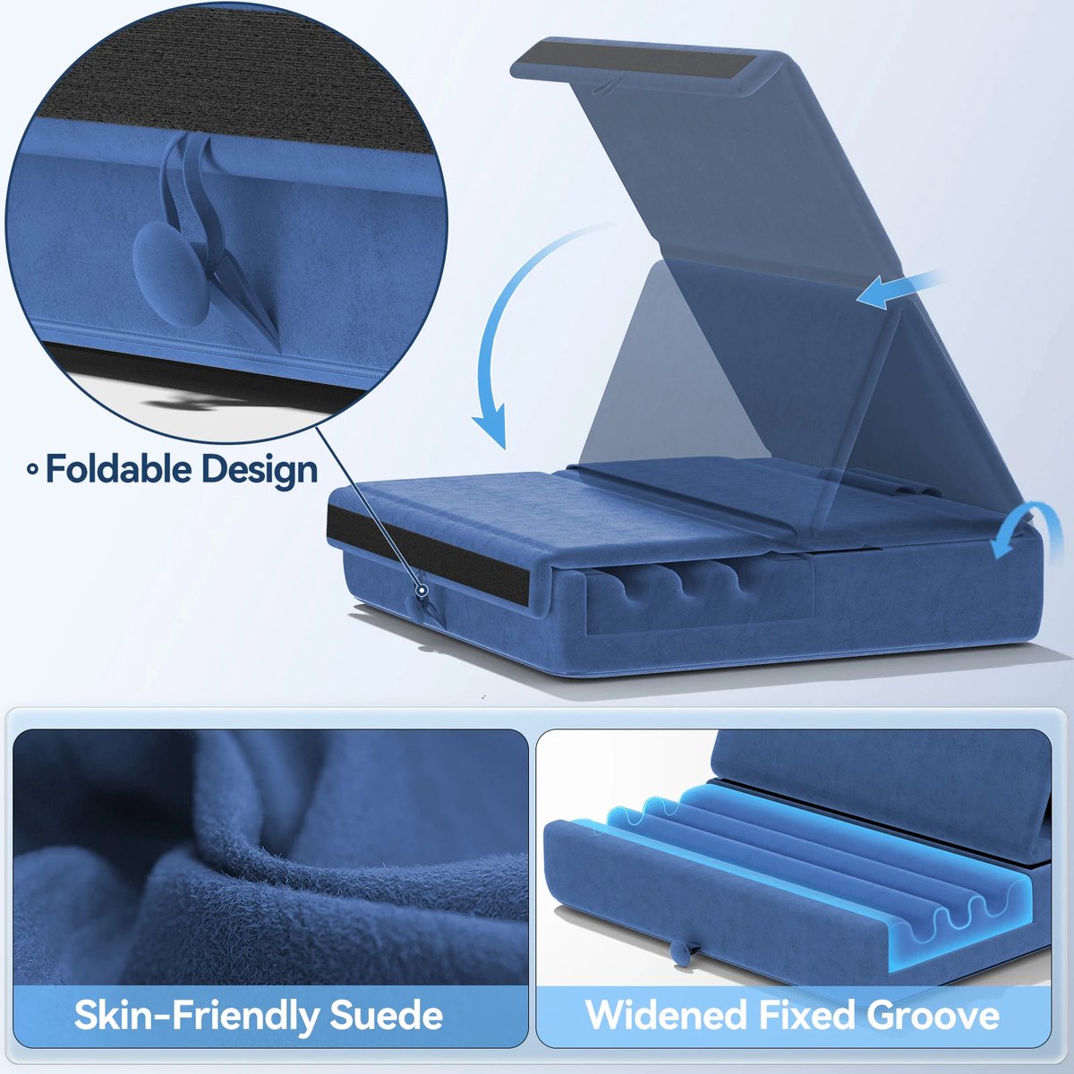 Foldable Tablet Pillow Holder – Suitable for iPad and Tablets – Soft and Sturdy with Pocket and Stylus Holder – Ideal for Use on Lap, in Bed, and on Desk