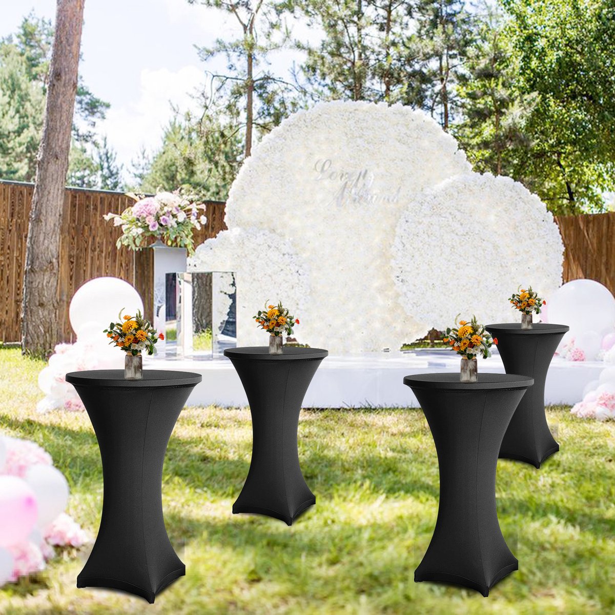 5x Luxe Statafelrok - ∅80-85x110 cm - Extra Dik & Sterk - Stretch Statafelhoes - Statafel Partytafel Tafelrok - Carnaval - Zwart - Tafelhoezen voor Statafel - Sta Tafel Hoes - Staantafelhoes