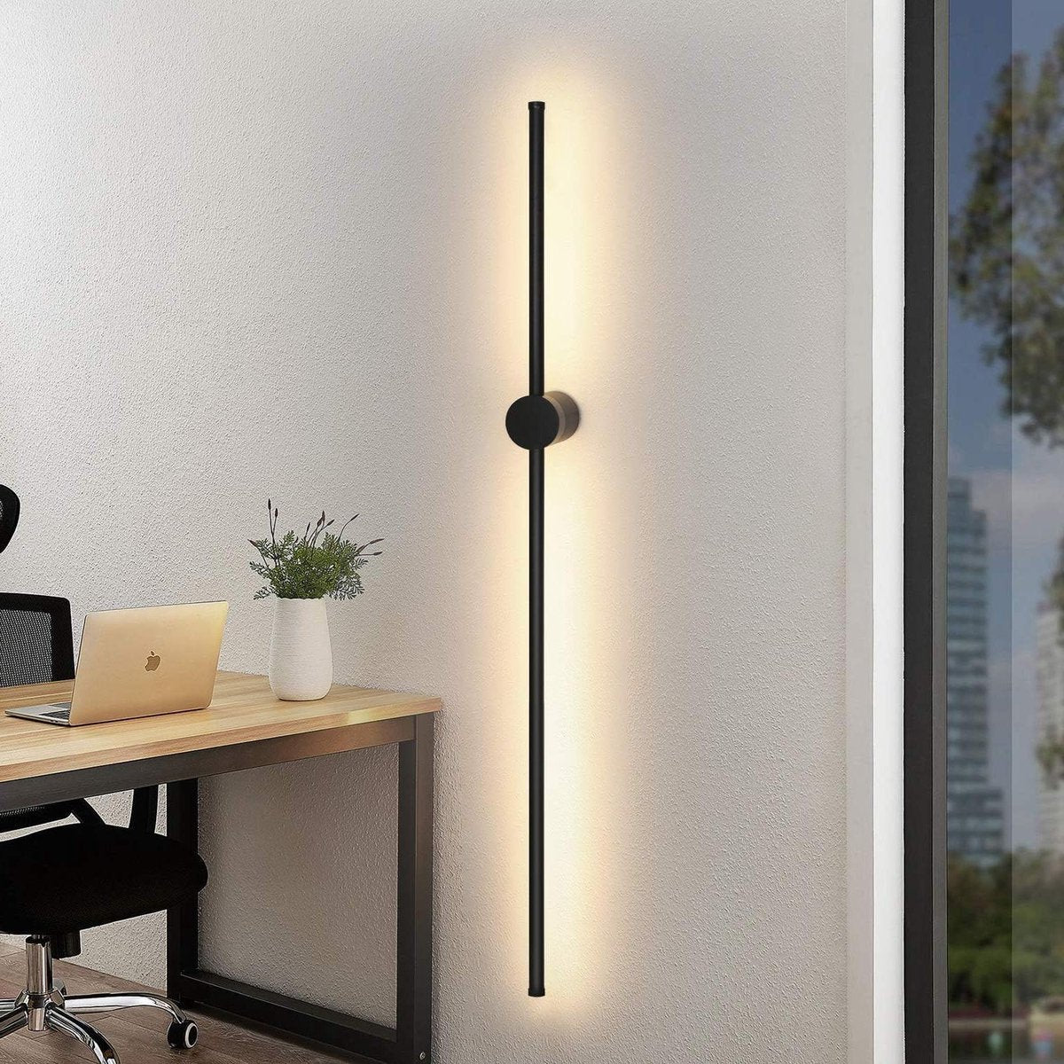 Black Wall Lamp 100CM - Long Rotatable Indoor Wall Lamp Warm White 3000K - Minimalist Night Light 8W for Bedroom Living Room Hall Office - LED Bed Lamp