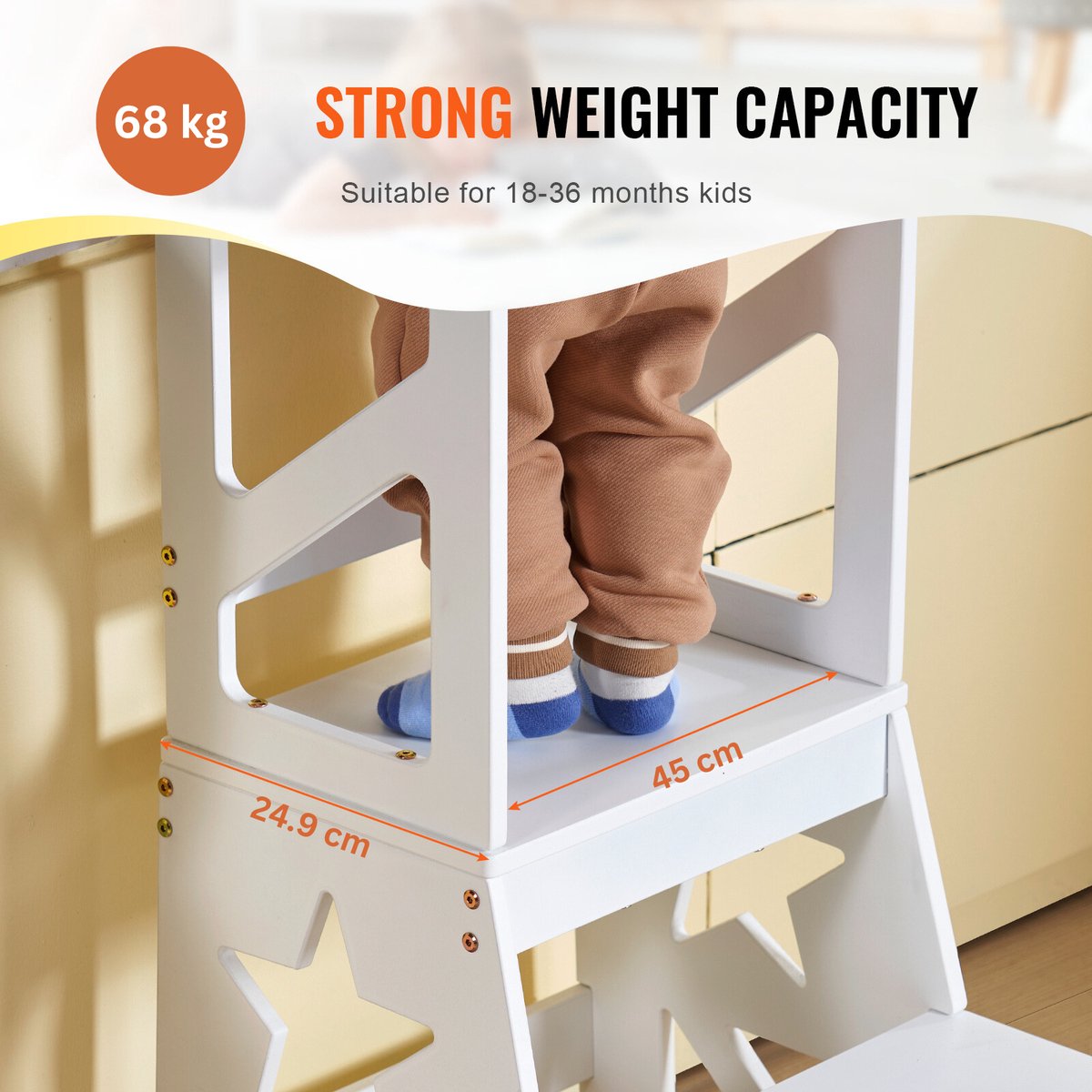 EliteNest® - Peuter Opstapje - Natuurlijk Dennenhout - Keukenopstapje voor Kinderen - Badkamer & Aanrecht - Stevig "A"-Frame - 68 kg Draagvermogen