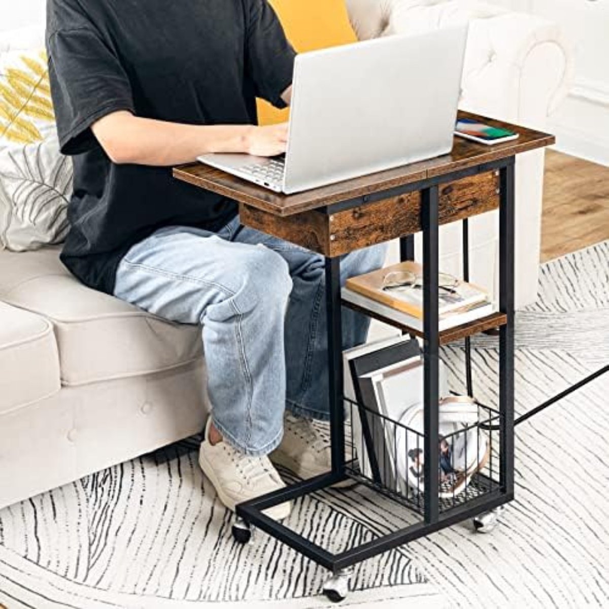 Bedside Table with Wheels - Mobile Bedside Table - Bedside Table on Wheels