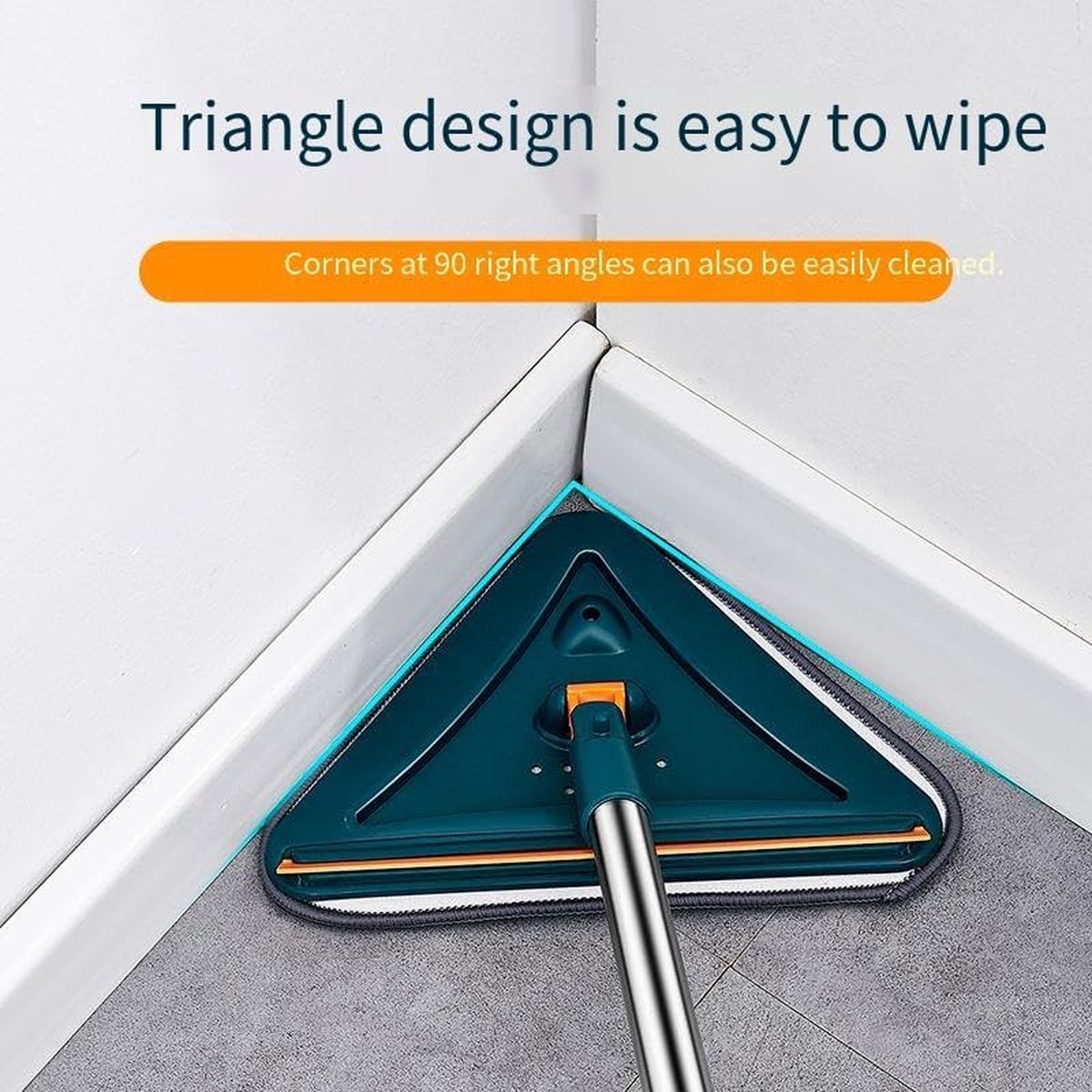 Triangle Mop with Long Handle, 360 Degree Rotating, Adjustable, Triangular Mop, Baseboard, Cleaner, Tool, Washer, Microfiber, Mop for Windows, Floor, Wall, Hardwood, Tiles