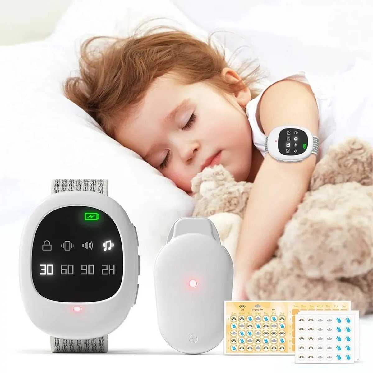 Wireless Anti-Bedwetting Alarm 2-In-1 Upgraded Enuresis Urine Vibration Timer With Optional Music And Volume Control Potty Training Stops Bedwetting