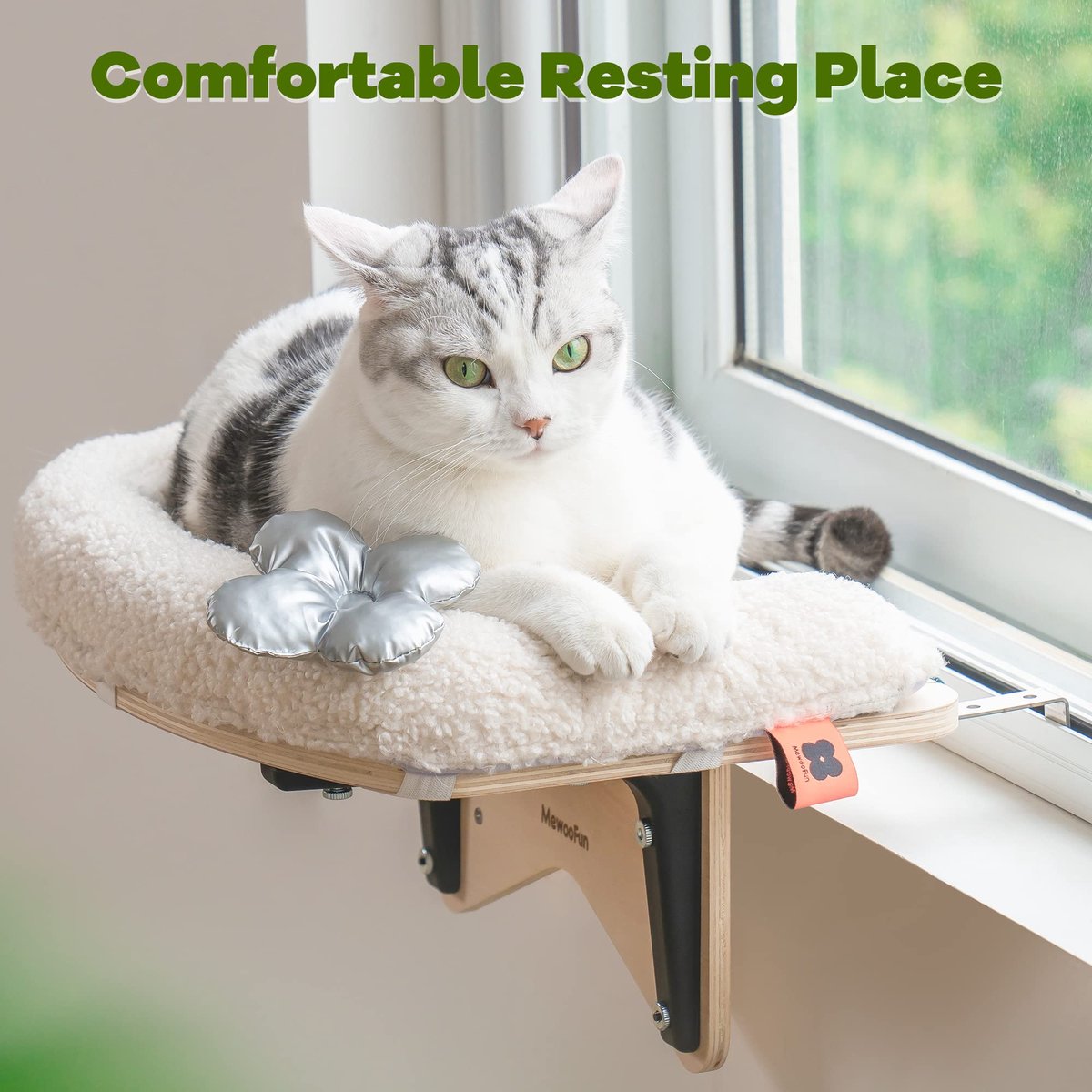 Mewoofun Duurzame Katten Hangmat Raambevestiging Met Zachte Kussenmat Voor Katten Binnenshuis Biedt Een Stabiele Lig- Zitplek Voor Uw Kat