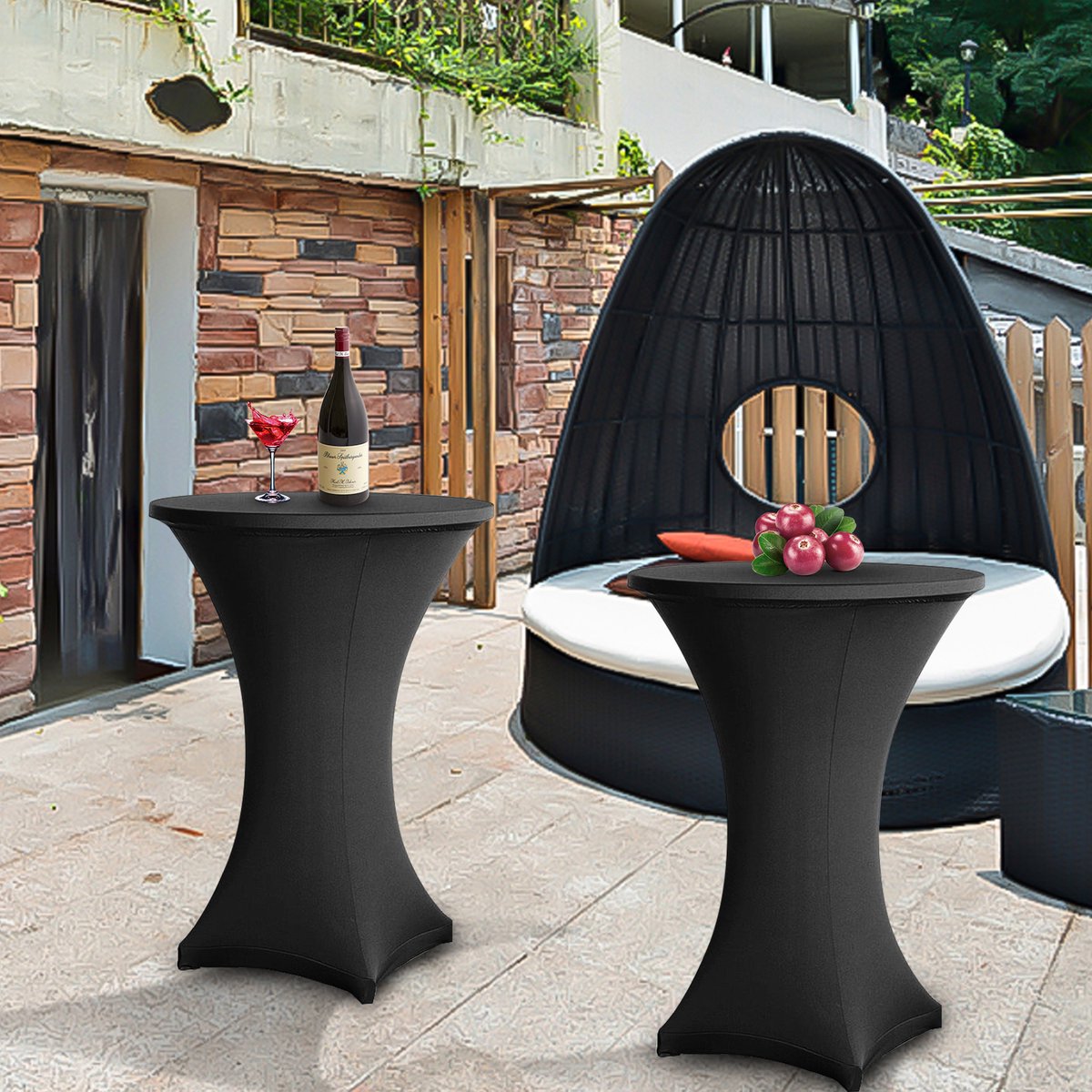 5x Luxe Statafelrok - ∅80-85x110 cm - Extra Dik & Sterk - Stretch Statafelhoes - Statafel Partytafel Tafelrok - Carnaval - Zwart - Tafelhoezen voor Statafel - Sta Tafel Hoes - Staantafelhoes