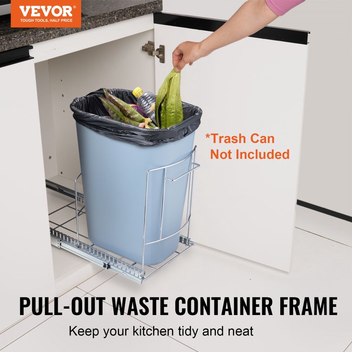 Pull-Out afvalemmer onderbouw keukenafvalbak met push-handgreep 16 kg draagvermogen Heavy-Duty vuilnisrecycling prullenbak voor keukenkast onder gootsteen