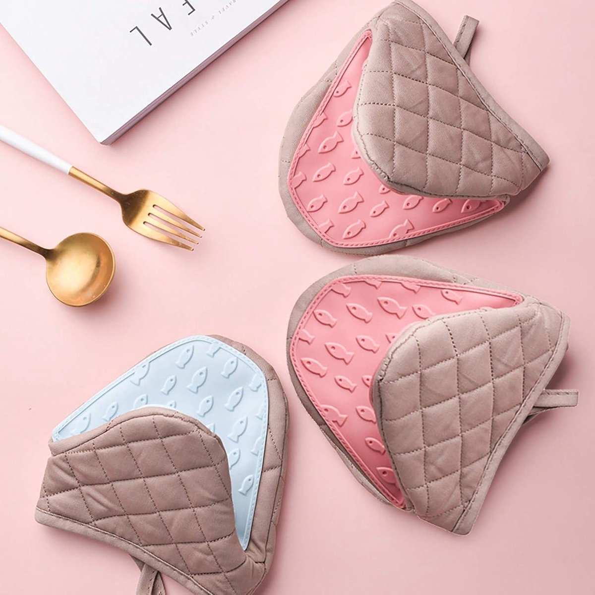 Mini-ovenwanten - Hittebestendige Antislip Siliconen Katoenen Wanten - 2 Stuks met Ophanglus - Magnetron- en Ovenbestendig - Ideaal voor Koken en Bakken