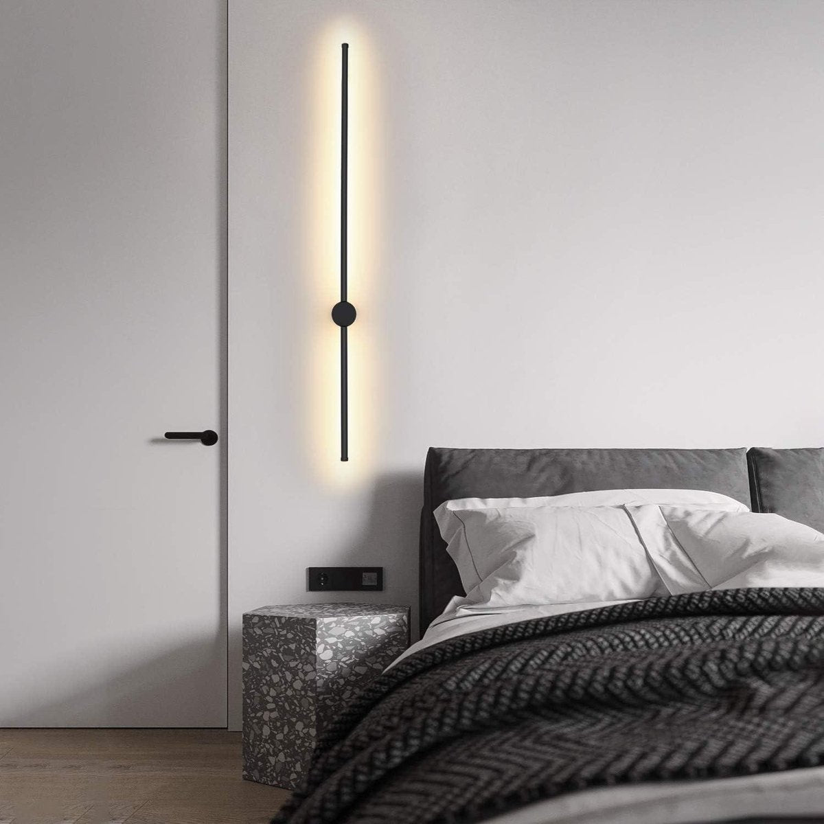 Black Wall Lamp 100CM - Long Rotatable Indoor Wall Lamp Warm White 3000K - Minimalist Night Light 8W for Bedroom Living Room Hall Office - LED Bed Lamp