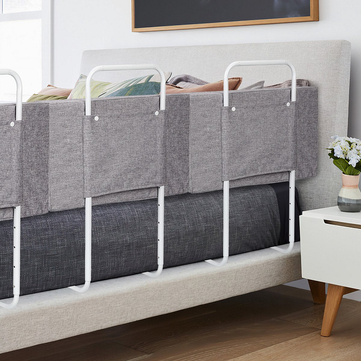 4x50cm (200cm) Kinderbedhek Babybed In hoogte verstelbaar Bedhek Grijs L:50cm H:28cm