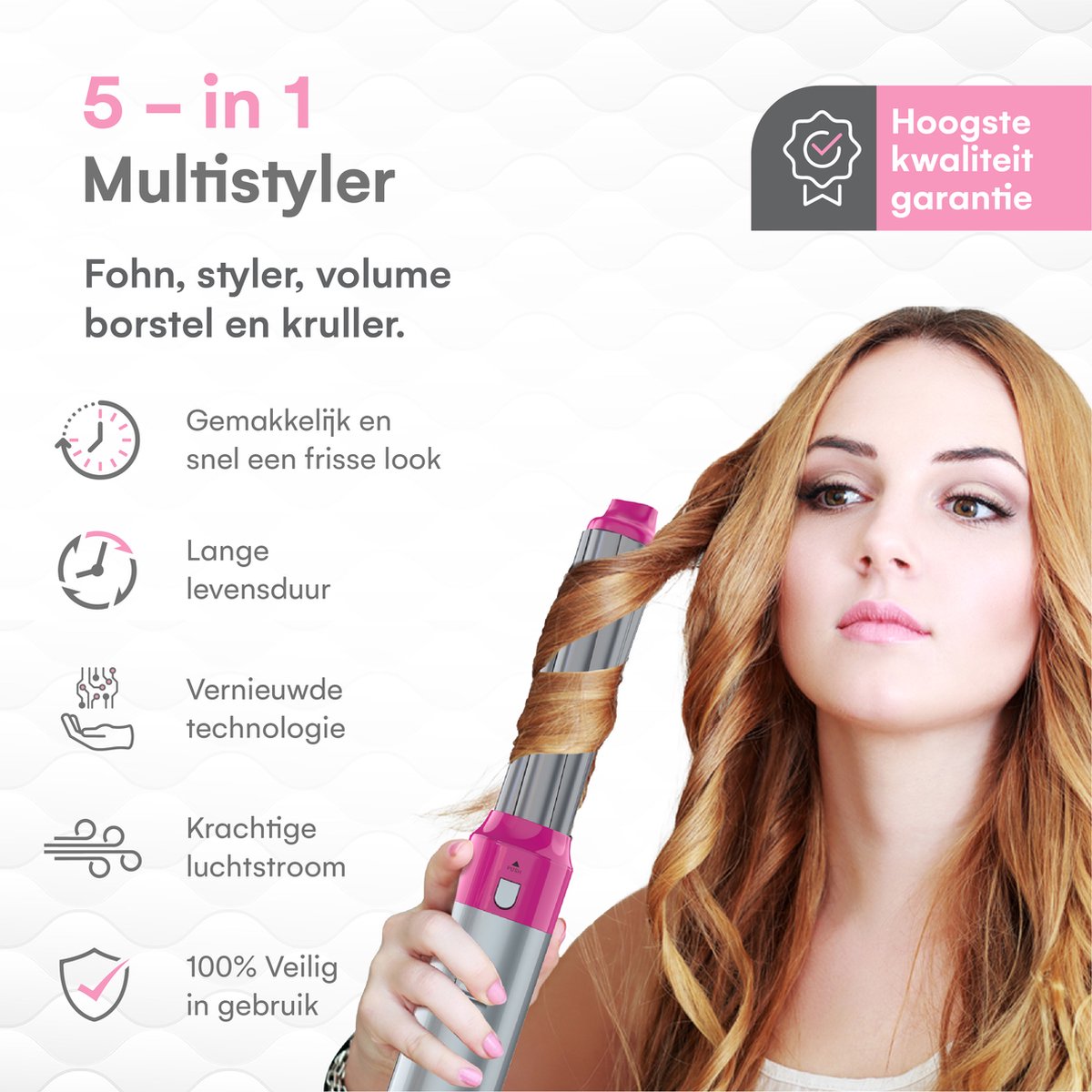 VENEUX® Föhnborstel - Airstyler - Krulborstel - Krultangen - 5 in 1 Multistyler - Met Opbergcase - Grijs