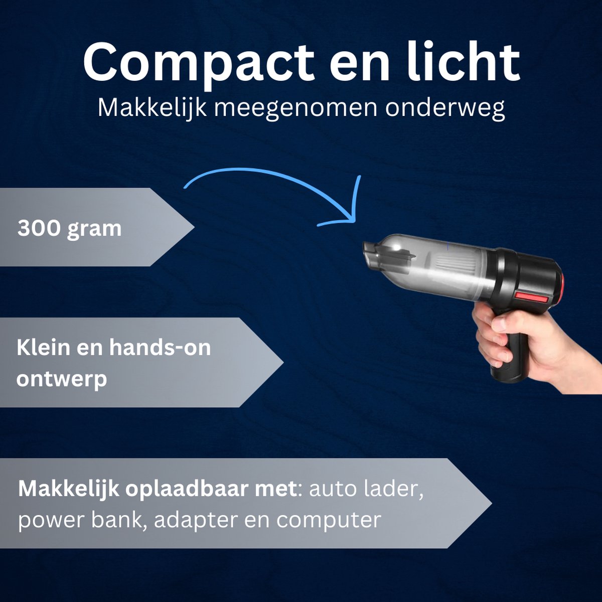 P&P Goods Air Duster - Compressed Air - Dust Cleaner - Car Vacuum Cleaner - Mini Vacuum Cleaner - Handheld Vacuum - Cordless - Very Powerful - Including Various Attachments - 24.4 X 7.2 X 15.7 Cm - Black