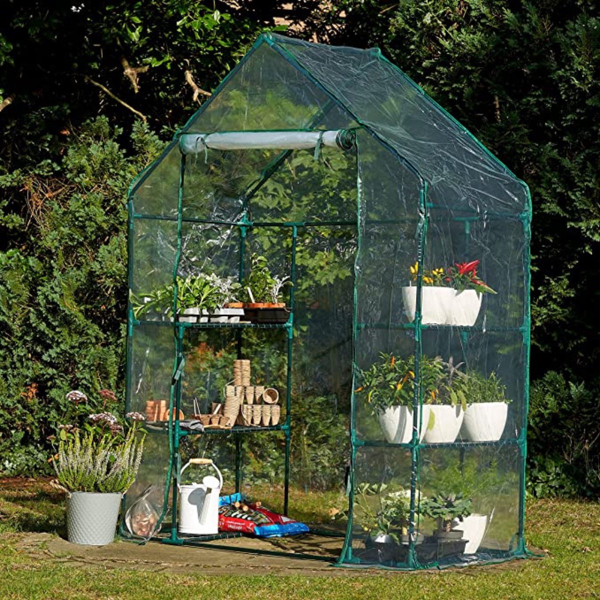 Tuinkas - 6-Lagen Tuinkas - Kweekkas - Broeikas voor Binnen en Buiten - 6 Planken - Duurzaam - Waterdicht Zeildoek - Touwen en Haringen - Stevig en Eenvoudig te Monteren - 195x143x73cm