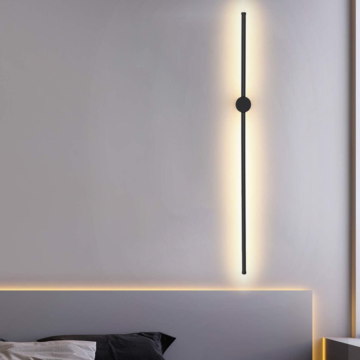 Black Wall Lamp 100CM - Long Rotatable Indoor Wall Lamp Warm White 3000K - Minimalist Night Light 8W for Bedroom Living Room Hall Office - LED Bed Lamp