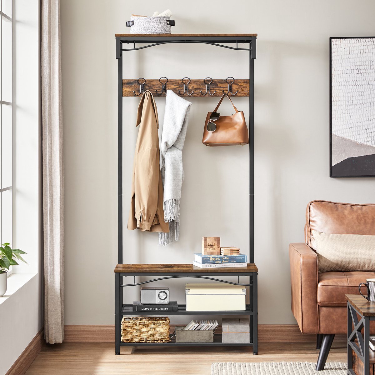 Coat Rack with Bench and Shoe Storage