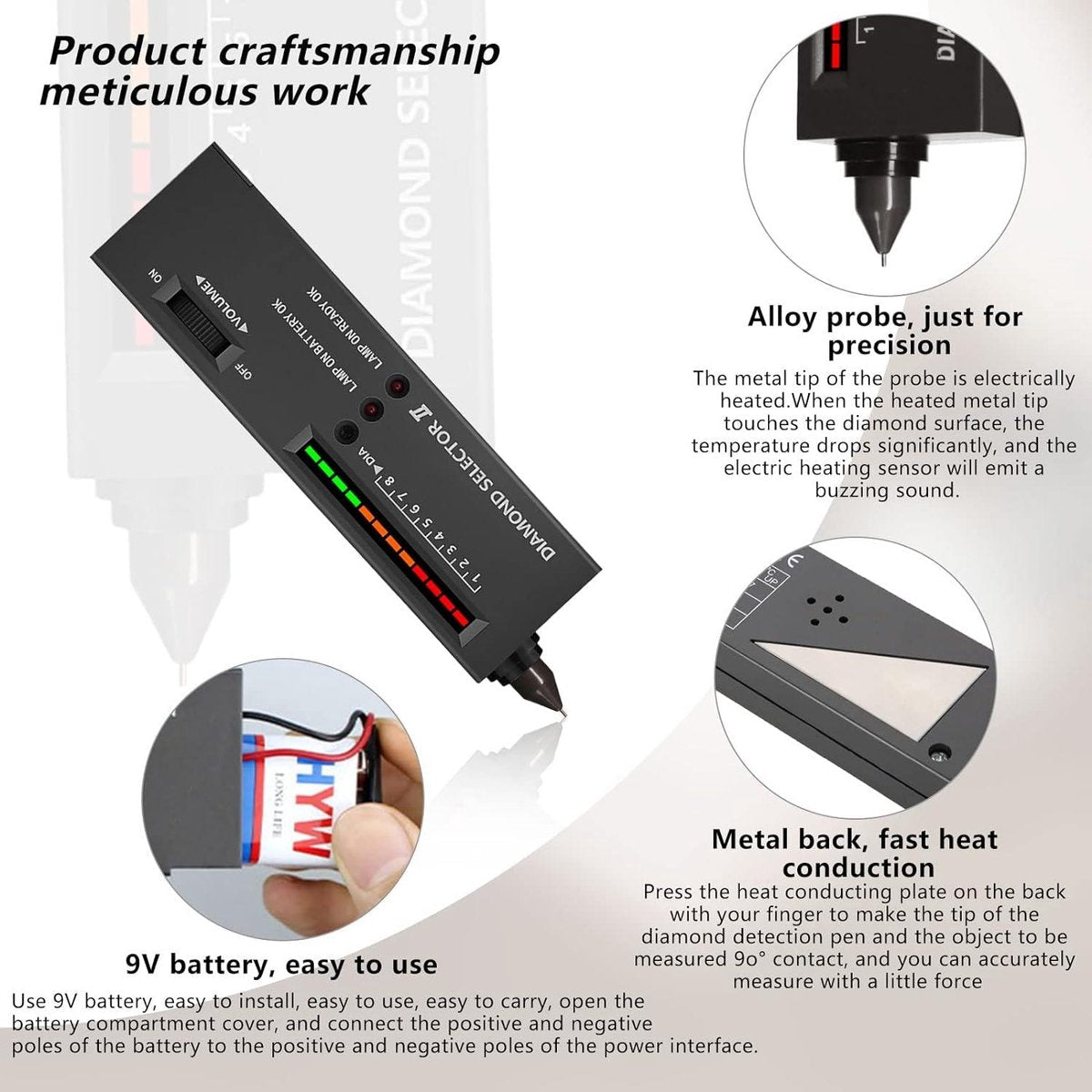 Diamanttesterpen Hoge Nauwkeurigheid Elektronische Sieradendetector met 30X 60X Vergrootglas Mini Led Opvouwbaar Vergrootglas