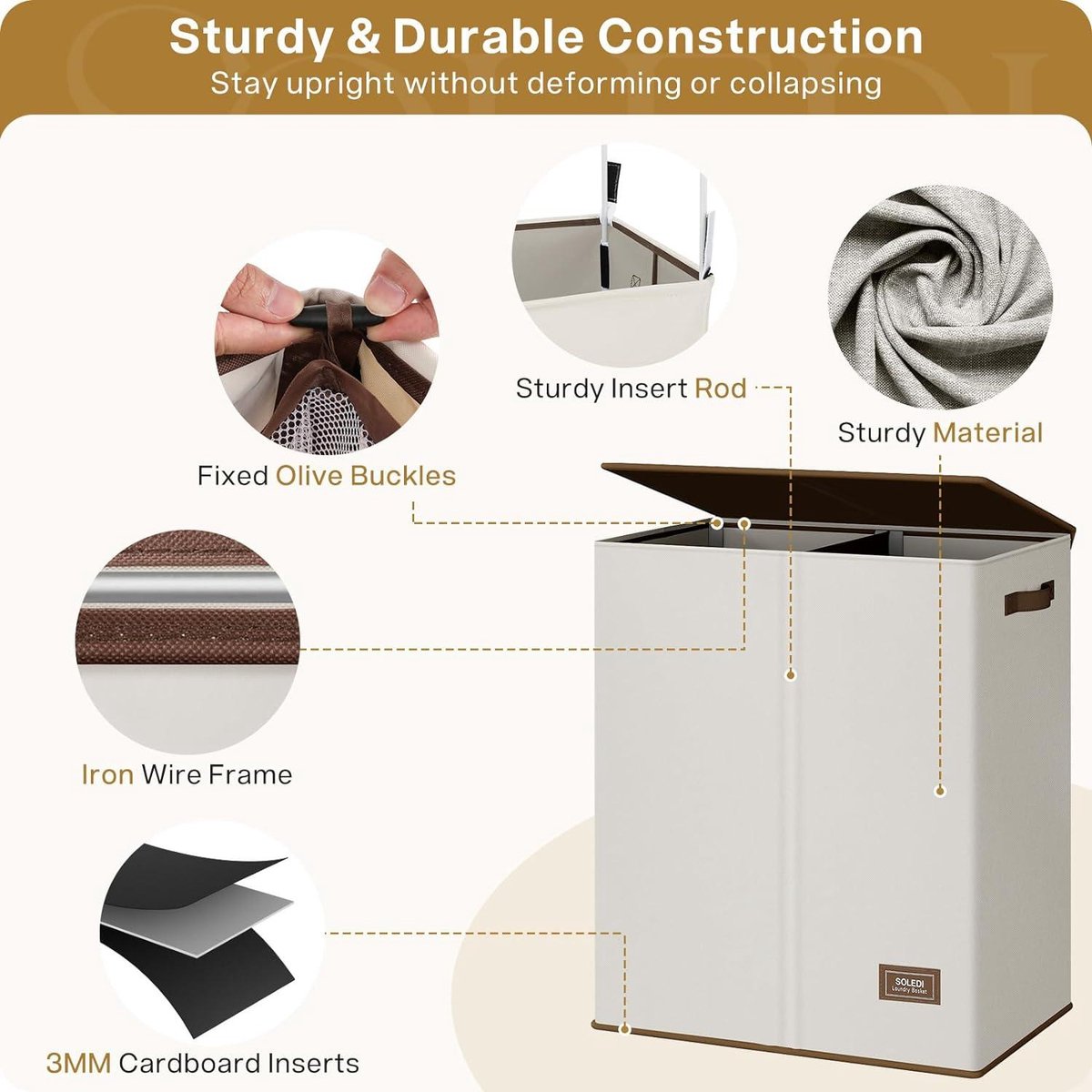 145L double laundry hamper with lid and removable laundry bags - white - large capacity, storage solution
