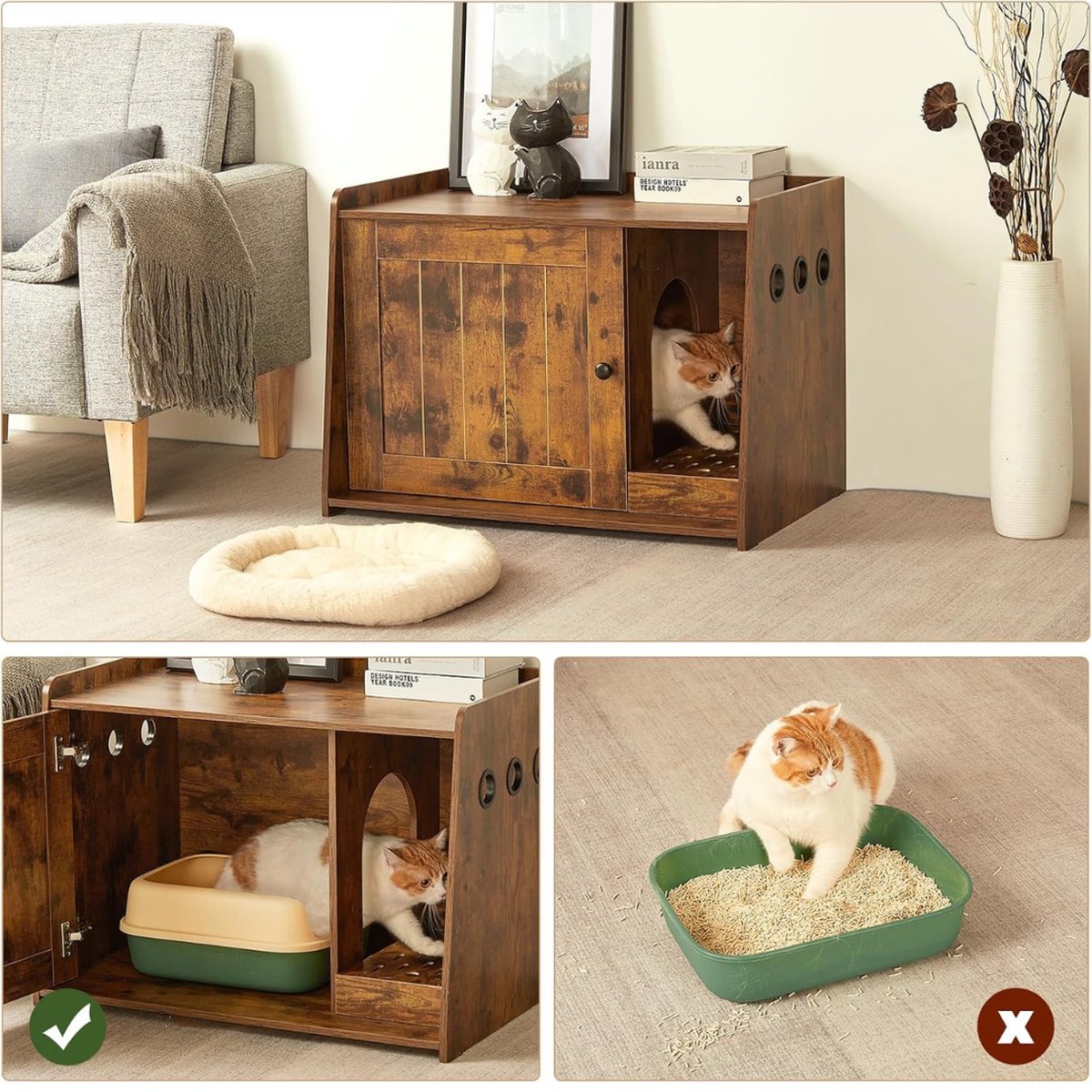 Kattenbak Kast - Kattenhuis - Kattenmand - Halmeubel – Dierenhuis - Nachtkastje - Kattenkast - Dressoir – Kattenhok - Bijzetkastje - Krabpaal - Katten Mand – Vintage Bruin