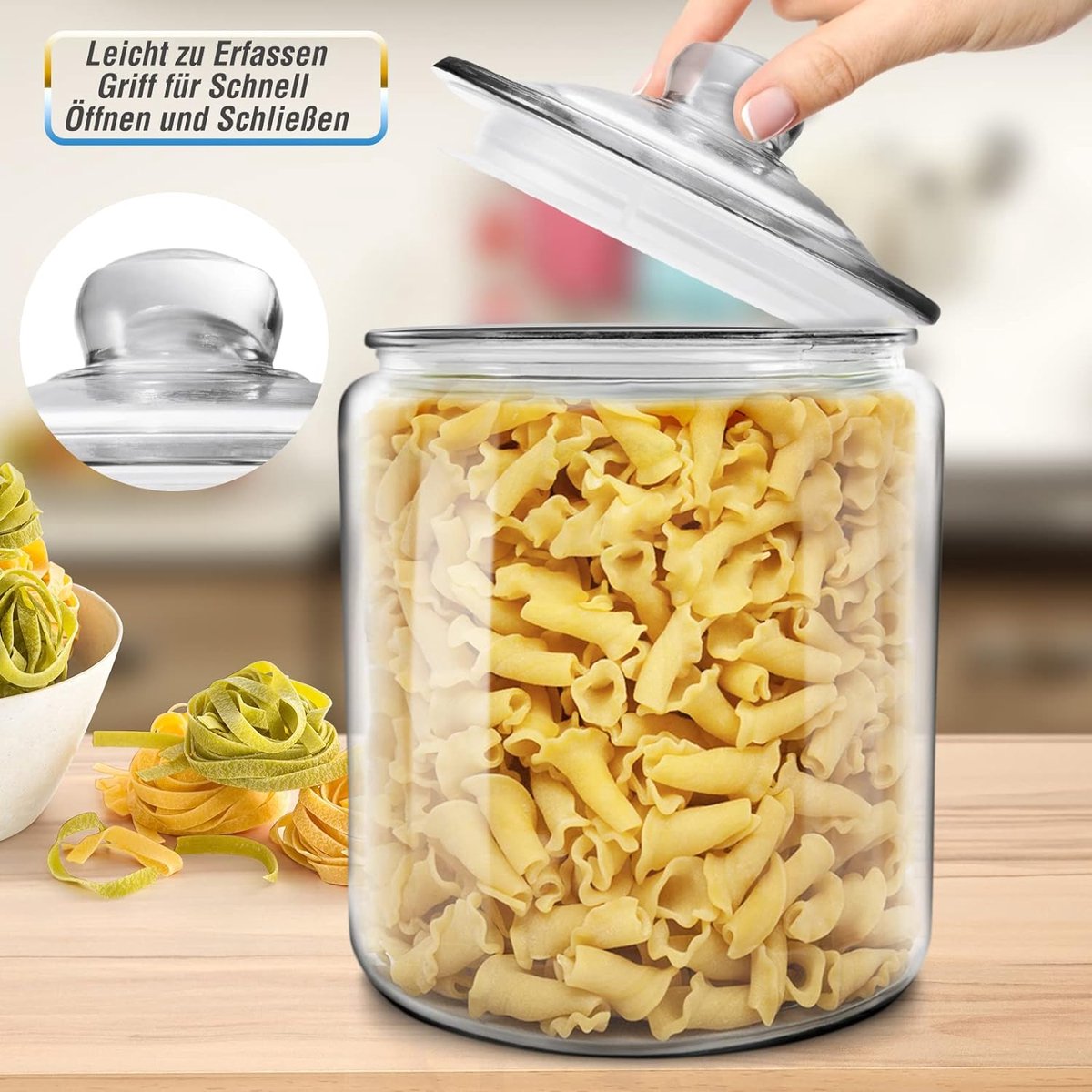 Storage jars with lid, 2-piece set, 3.9 litres, airtight glass container, large, transparent, storage jar, glass cookie jar, kitchen, storage boxes for sweets, flour, nuts, with 15