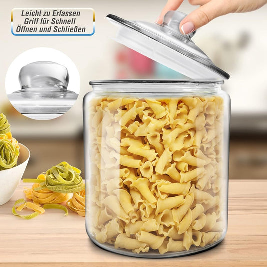 Storage jars with lid, 2-piece set, 3.9 litres, airtight glass container, large, transparent, storage jar, glass cookie jar, kitchen, storage boxes for sweets, flour, nuts, with 15