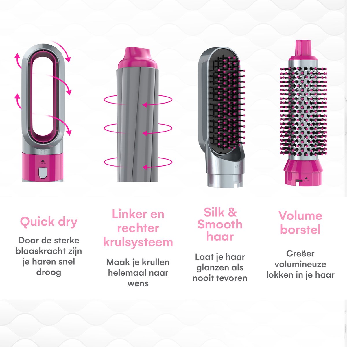 VENEUX® Föhnborstel - Airstyler - Krulborstel - Krultangen - 5 in 1 Multistyler - Met Opbergcase - Grijs